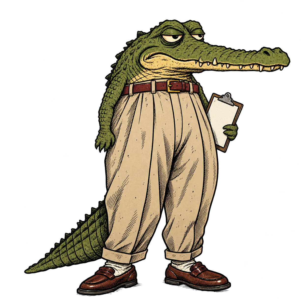 CrocWifPants, Regional Pants Manager, holding a blank clipboard
